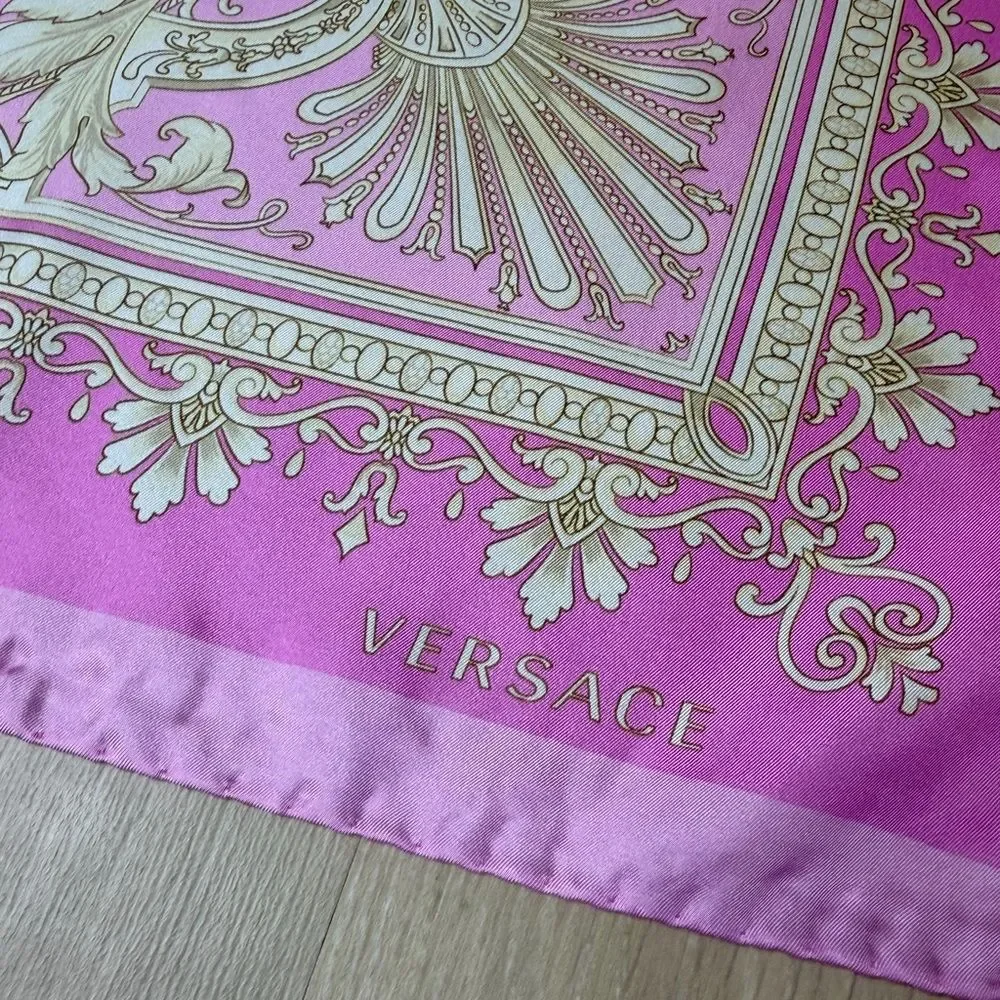 New In Box ✨ VERSACE Pink / Gold Medusa Silk Scarf Twilly